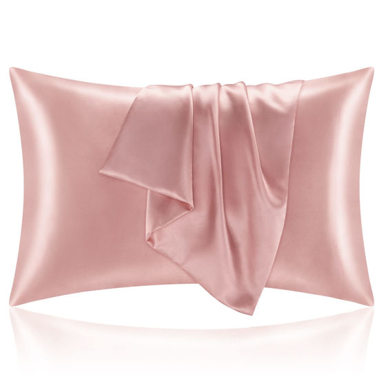 Picture of BEDELITE Satin Pillowcase for Hair and Skin, Queen Pillow Cases Set of 2 Pack, Super Soft Silky Rose Pink Pillow Case with Envelope Closure (20x30 Inches)