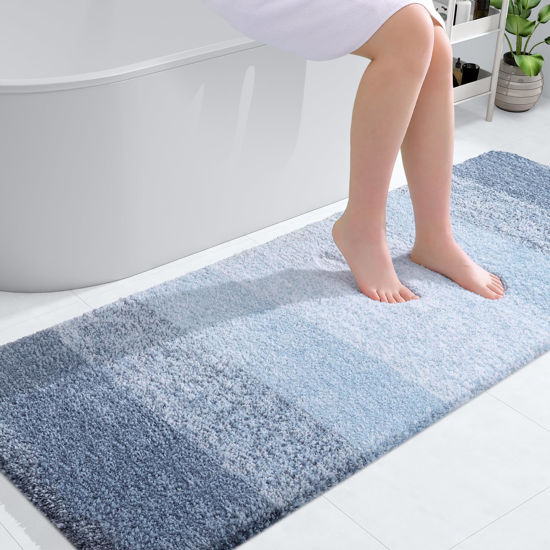 Picture of OLANLY Luxury Bathroom Rug Mat, Extra Soft and Absorbent Microfiber Bath Rugs, Non-Slip Plush Shaggy Bath Carpet Runner, Machine Wash Dry, Bath Mats for Bathroom Floor, Tub and Shower, 59x24, Blue