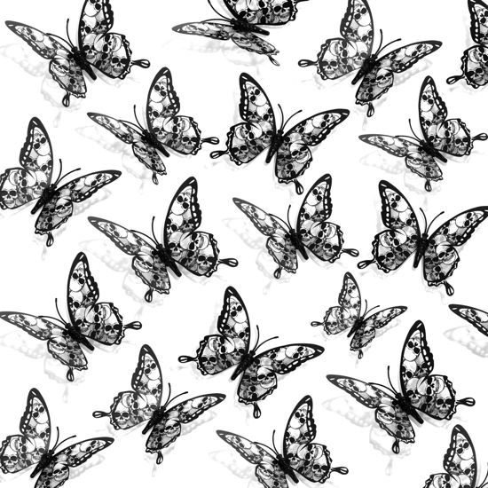 Picture of SAOROPEB 3D Butterfly Wall Decor 48 Pcs 3 Sizes, Butterfly Halloween Decoration Black Goth Butterfly for Halloween Decor, Witchy Decor Aesthetic Butterfly Party Decorations, Removable Gothic Home Decor