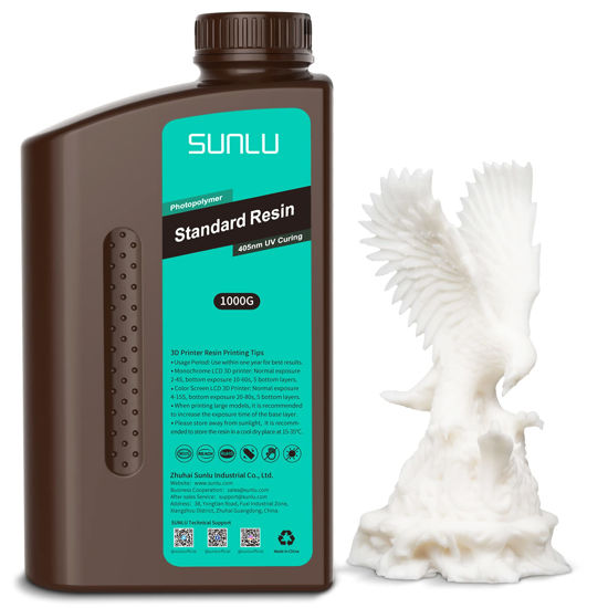 Picture of SUNLU 3D Printer Resin 1kg, Fast Curing Standard 3D Resin for LCD DLP SLA Resin 3D Printers, 395 to 405nm UV Curing 3D Printing Liquid Photopolymer Resin, Low Shrinkage, High Precision, 1000g, White