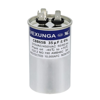 Picture of VEXUNGA 35uF 35 MFD 370VAC 440VAC 450VAC 50/60Hz CBB65 CBB65B Run Start Capacitor for AC Unit Fan Motor Start or Pool Pump or Air Condenser Straight Cool