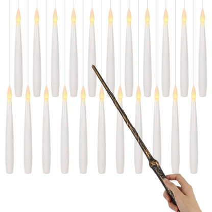 Picture of GenSwin 22pcs Flameless Taper Floating Candles with Magic Wand Remote Timer, Battery Operated Hanging Window Candles Flickering, 6.1" LED Electric Candles for Christmas Halloween Decorations(White)