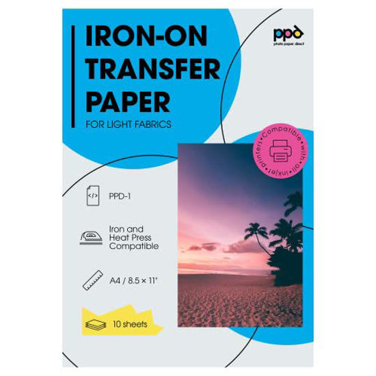 Picture of PPD Inkjet PREMIUM Iron-On White and Light Color T Shirt Transfers Paper LTR 8.5x11” Pack of 10 Sheets (PPD001-10)