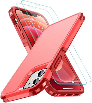 Picture of SPIDERCASE iPhone 12/12 Pro 6.1" Cover: Shockproof Anti-Drop Military Case + 2 Tempered Glass Screen Protectors (Red)