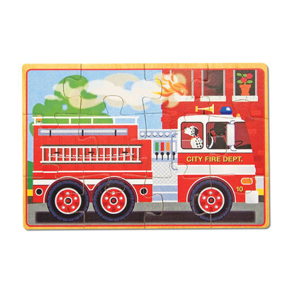 Picture of Melissa & Doug Vehicles 4-in-1 Wooden Jigsaw Puzzles in a Storage Box (48 pcs) - Toddler , Fire Truck Puzzles For Kids Ages 3+ - FSC-Certified Materials