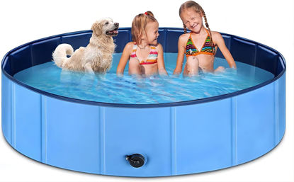 Picture of Dog Pool for Large Dogs 71"x12" JECOO Kiddie Pool Hard Plastic Foldable Dog Bathing Tub Portable Outside Kids Swimming Pool for Pets and Dogs