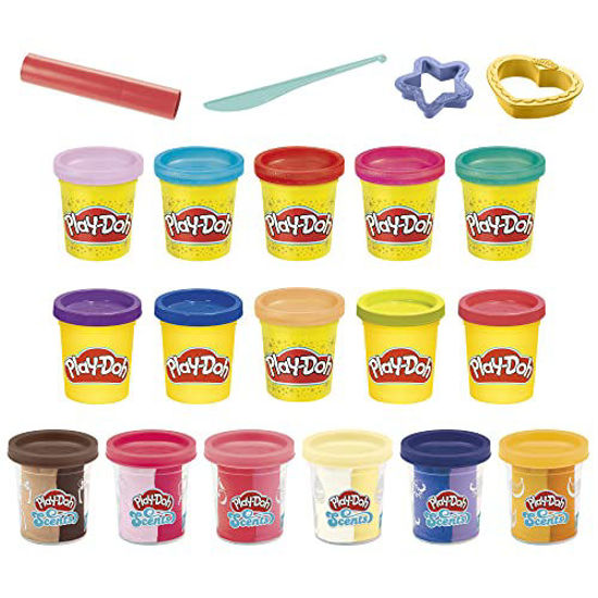 Picture of Play-Doh Sparkle and Scents Variety Pack of 16 Cans of Modeling Compound and 4 Tools, Arts and Crafts Toy for Kids 3 and Up, Non-Toxic