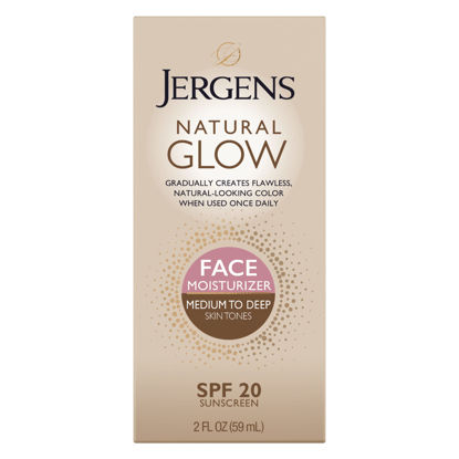 Picture of Jergens Natural Glow Self Tanner Face Moisturizer, SPF 20 Facial Sunscreen, Medium to Deep Skin Tone, Sunless Tanning, Oil Free, Broad Spectrum Protection UVA and UVB, 2 oz (Packaging May Vary)