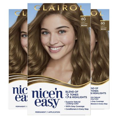 Picture of Clairol Nice'n Easy Permanent Hair Dye, 6G Light Golden Brown Hair Color, Pack of 3