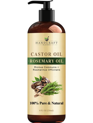 Picture of Handcraft Castor Oil with Rosemary Oil for Hair Growth, Eyelashes and Eyebrows - 100% Pure and Natural Carrier Oil, Hair Oil and Body Oil - Moisturizing Massage Oil for Aromatherapy - 8 fl. Oz