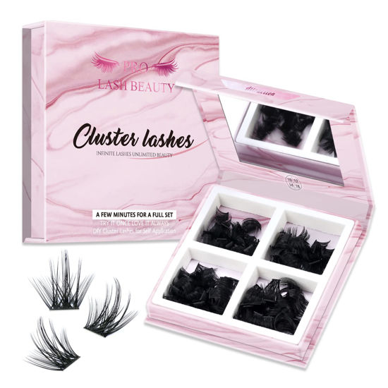 Picture of Lash Clusters 180 Pcs DIY Individual Fluffy Eyelash Extension and Mirror 2 in 1 Easy to Apply at home Lashes (Attraction,D-10-16mix)