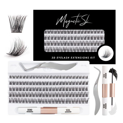 Picture of Cluster Lashes 120 Individual Lashes Clusters Eyelash Extensions DIY Wispy Fluffy Lash Extension Kit with Applicator and Lash Bond and Seal False Eyelashes Natural Look Mix 10-16mm C D Curl-DM17