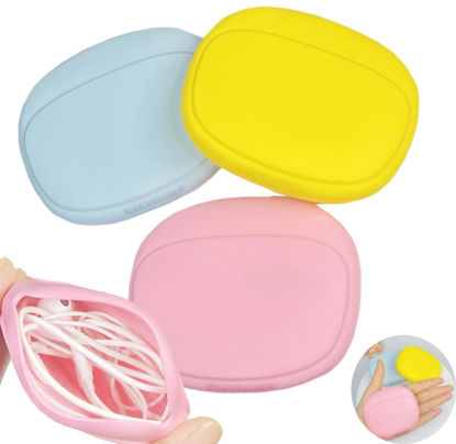 Picture of CIXVOEMK Silicone Headphone Organizer - Data Cable Organizer - Mini Key Organizer - Wired Headphone Organizer (Yellow-Pink-Blue-3PCS)