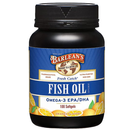 Picture of Barlean's Fish Oil Omega 3 Supplement, EPA & DHA Fatty Acid Softgels for Joint, Brain, & Heart Health, 1000mg Orange Flavored Fish Oil Pills, 100 Count