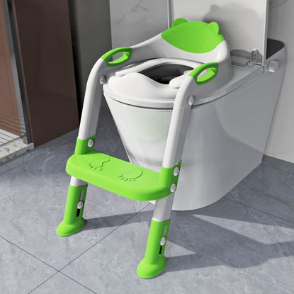 Picture of Toilet Potty Training Seat with Step Stool Ladder,SKYROKU Potty Training Toilet for Kids Boys Girls Toddlers-Comfortable Safe Potty Seat with Anti-Slip Pads Ladder(Green)