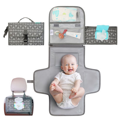 Picture of Portable Diaper Changing Pad, Portable Changing pad for Newborn Girl & Boy - Baby Changing Pad with Smart Wipes Pocket - Waterproof Travel Changing Kit - Baby Gift by Kopi Baby - Grey Arrow