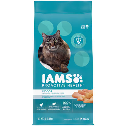 Picture of IAMS PROACTIVE HEALTH Adult Indoor Weight Control & Hairball Care Dry Cat Food with Chicken & Turkey Cat Kibble, 7 lb. Bag