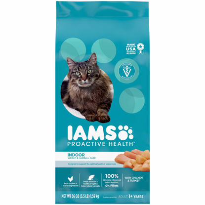 Picture of IAMS PROACTIVE HEALTH Adult Indoor Weight Control & Hairball Care Dry Cat Food with Chicken & Turkey Cat Kibble, 3.5 lb. Bag
