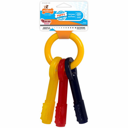 Picture of Nylabone Puppy Chew Keys Toy - Puppy Chew Toys for Teething - Puppy Supplies - Bacon Flavor, Medium/Wolf (1 Count)