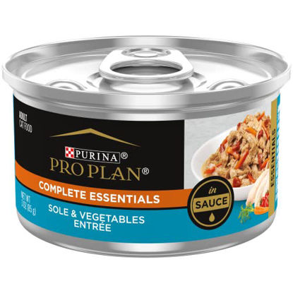 Picture of Purina Pro Plan Gravy, Pate, High Protein Wet Cat Food, COMPLETE ESSENTIALS Sole & Vegetable Entree in Sauce - (24) 3 oz. Pull-Top Cans