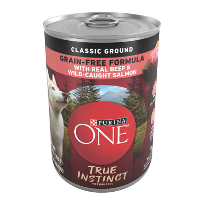 Picture of Purina ONE Wet Dog Food True Instinct Classic Ground Grain-Free Formula With Real Beef and Wild Caught Salmon High Protein Wet Dog Food - (12) 13 oz. Cans