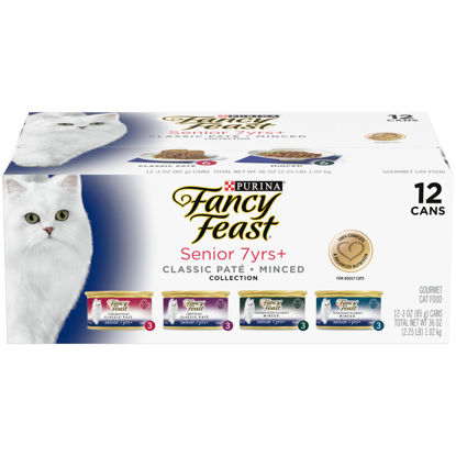 Picture of Purina Fancy Feast High Protein Senior Wet Cat Food Variety Pack, Senior 7+ Chicken, Beef & Tuna Feasts - (2 Packs of 12) 3 oz. Cans