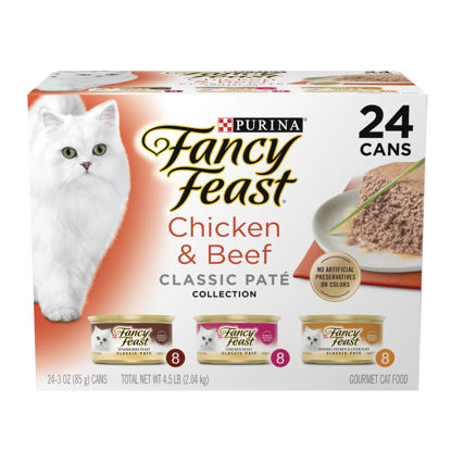 Picture of Purina Fancy Feast Chicken and Beef Classic Pate Collection Grain Free Wet Cat Food Variety Pack - (24) 3 Oz. Pull-Top Cans