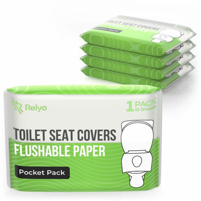 Picture of Toilet Seat Covers Paper Flushable (50 Pack) - XL Flushable Paper Toilet Seat Covers for Adults and Kids Potty Training, 100% Biodegradable - Travel Accessories for Public Restrooms, Airplane, Camping