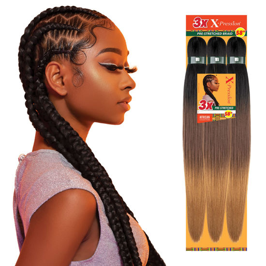 Picture of Sensationnel X-pression prestretched braiding hair - Kanekalon flame retardant smooth yaki braid hair extension 3X 58 inch (1 pack, 3T1B/PURPLE/PINK)