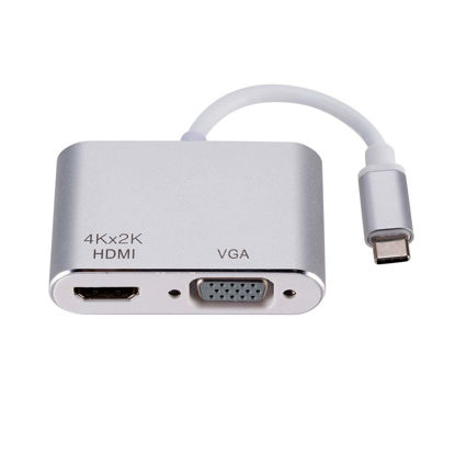 Picture of USB C to HDMI & VGA Adapter, USB Type C (Thunderbolt 3 Compatible) to HDMI 4K+VGA Converter Adapter,Dual Monitor 2-in-1 Mini Converter for 2018 iPad Pro/MacBook Pro/Chromebook/Dell XPS/Sam1