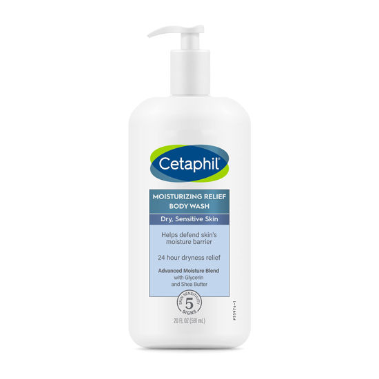 Picture of Cetaphil Body Wash, NEW Moisturizing Relief Body Wash for Sensitive Skin, Creamy Rich Formula Gently Cleanses and Gives 24 Hr Relief to Dry Skin,Hypoallergenic, Fragrance Free, 20 oz