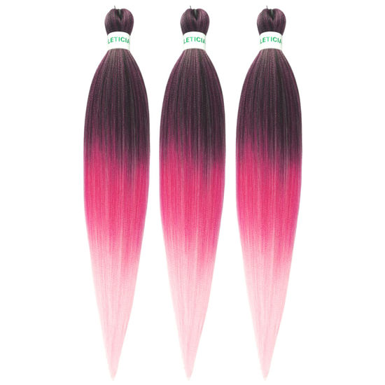 Picture of Ombre Pink Braiding Hair Pre stretched Box Braiding Hair Kanekalon Human Braiding Hair