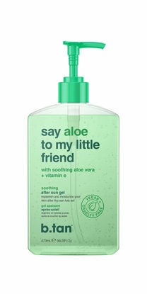 Picture of b.tan Aloe Vera Gel | Say Aloe To My Little Friend - Ultra Hydrating, Soothing After Sun Aloe Gel with Vitamin E, Leaves Skin Soft & Smooth & Prevents Icky Peeling Feeling, Paraben Free, 16 Fl Oz