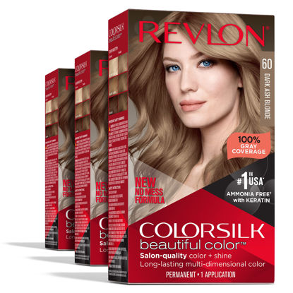 Picture of Permanent Hair Color by Revlon, Permanent Blonde Hair Dye, Colorsilk with 100% Gray Coverage, Ammonia-Free, Keratin and Amino Acids, Blonde Shades (Pack of 3)