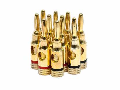 Picture of Monoprice 109437 5PRJX74047 Gold Plated Speaker Banana Plugs - 5 Pairs - Open Screw Type, For Speaker Wire, Home Theater, Wall Plates And More