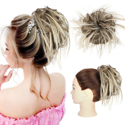 Picture of HMD Tousled Updo Messy Bun Hairpiece Hair Extension Ponytail With Elastic Rubber Band Updo Ponytail Hairpiece Synthetic Hair Extensions Scrunchies Ponytail Hairpieces for Women