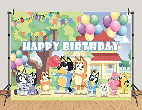 GetUSCart- 5x3FT Cartoon Cute Bluey Sheepdog Happy Birthday Theme ...