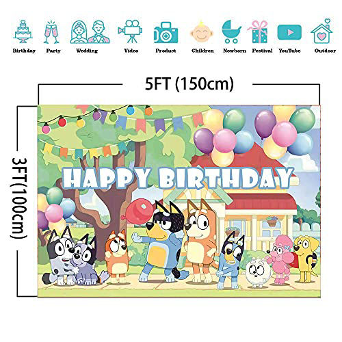 GetUSCart- 5x3FT Cartoon Cute Bluey Sheepdog Happy Birthday Theme ...