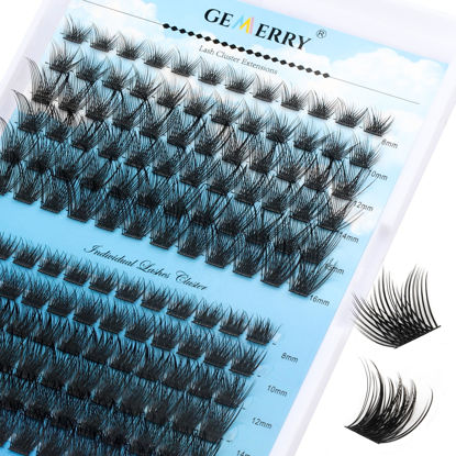 Picture of Cluster Lashes GEMERRY Lash Clusters 144 PCS Individual Lashes Two Styles Eyelash Clusters Wide Stem Soft Comfortable Lash Extension Clusters DIY at Home(Cloud/Rain-0.07-D-8-16MIX)