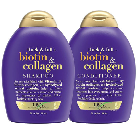 Picture of OGX Thick & Full + Biotin & Collagen Shampoo & Conditioner Set, (packaging may vary), Purple, 13 Fl Oz (Pack of 2)