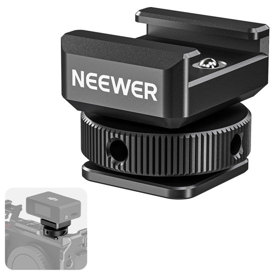 Picture of NEEWER Cold Shoe Mount Adapter Compatible with DJI Hollyland Rode Wireless Lavalier Microphone Receiver, Anti Drop Mic Accessories with Retractable Spring Pins, Metal Camera Cage Mount Adapter, UA030