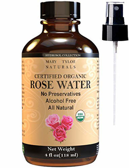 Picture of Organic Rose Water (4 oz) USDA Certified, Natural Toner Spray for Face & Hair, Alcohol-Free Hydrating Spray Mist, 100% Natural Anti-Aging Petal Rosewater by Mary Tylor Naturals