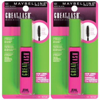 Picture of Maybelline Great Lash Washable Mascara Makeup, Volumizing Lash-Doubling Formula That Conditions As It Thickens, Very Black, 2 Count