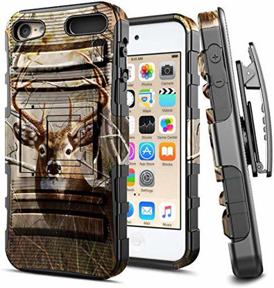 Picture of E-Began iPod Touch 7 Case, iPod Touch 5/6, Belt Clip Holster with Kickstand Protective Hybrid Cover Heavy Duty Armor Defender Shockproof Rugged Case for iPod Touch 7th/6th/5th Generation -Deer