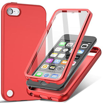 Picture of iPod Touch 7 Case, iPod Touch 6/5 Case?Shockproof Silicone Case with Built-in Screen Protector for Girls Boys, Slim Full Body Rugged Protective Cover for Apple iPod Touch 7th/6th/5th Generation Red