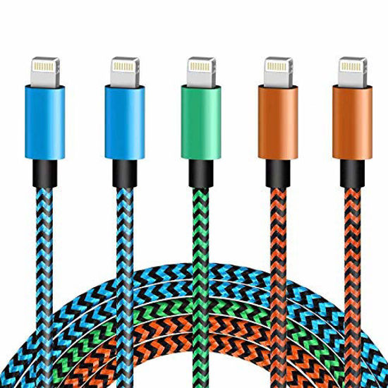 Picture of WUYA iPhone Charger MFi Certified 5 Pack - 6FT Lightning Cable Nylon Woven High Speed Data Sync Cord Compatible iPhone 12 11 Pro Max X 8 7 6S Plus SE - Color