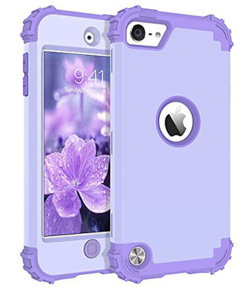 Picture of BENTOBEN iPod Touch 7th Generation Case, iPod Touch 6th / 5th Generation Case, 3 in 1 Heavy Duty Rugged Hybrid Hard PC Bumper Shockproof Protective Girl Boy Kids Cover iPod Touch 7/6/5,Purple/Lavender