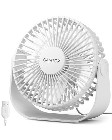 Picture of Gaiatop USB Desk Fan, 3 Speeds Portable Small Fan with Strong Airflow, 5.5 Inch Quiet Table Fan, 90° Rotate Personal Cooling Fan For Bedroom Home Office Desktop Travel (White)