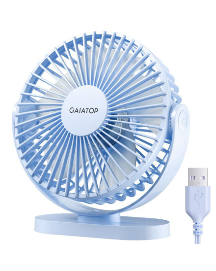 Picture of Gaiatop USB Desk Fan, 3 Speeds Powerful Portable Fan, 5.5 Inch Quiet Cooling Mini Fan, 90° Rotate Small Table Fan with 5ft Cable Personal Fan for Desktop Home Office Travel Blue