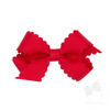 Picture of Wee Ones Girls' Classic Grosgrain Hair Bow with Scalloped Edges and Plain Wrap Center on a WeeStay Hair Clip, Mini, Red